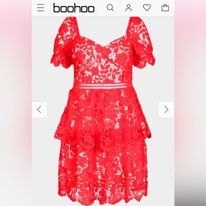 Boohoo red lace ,lined dress size 24